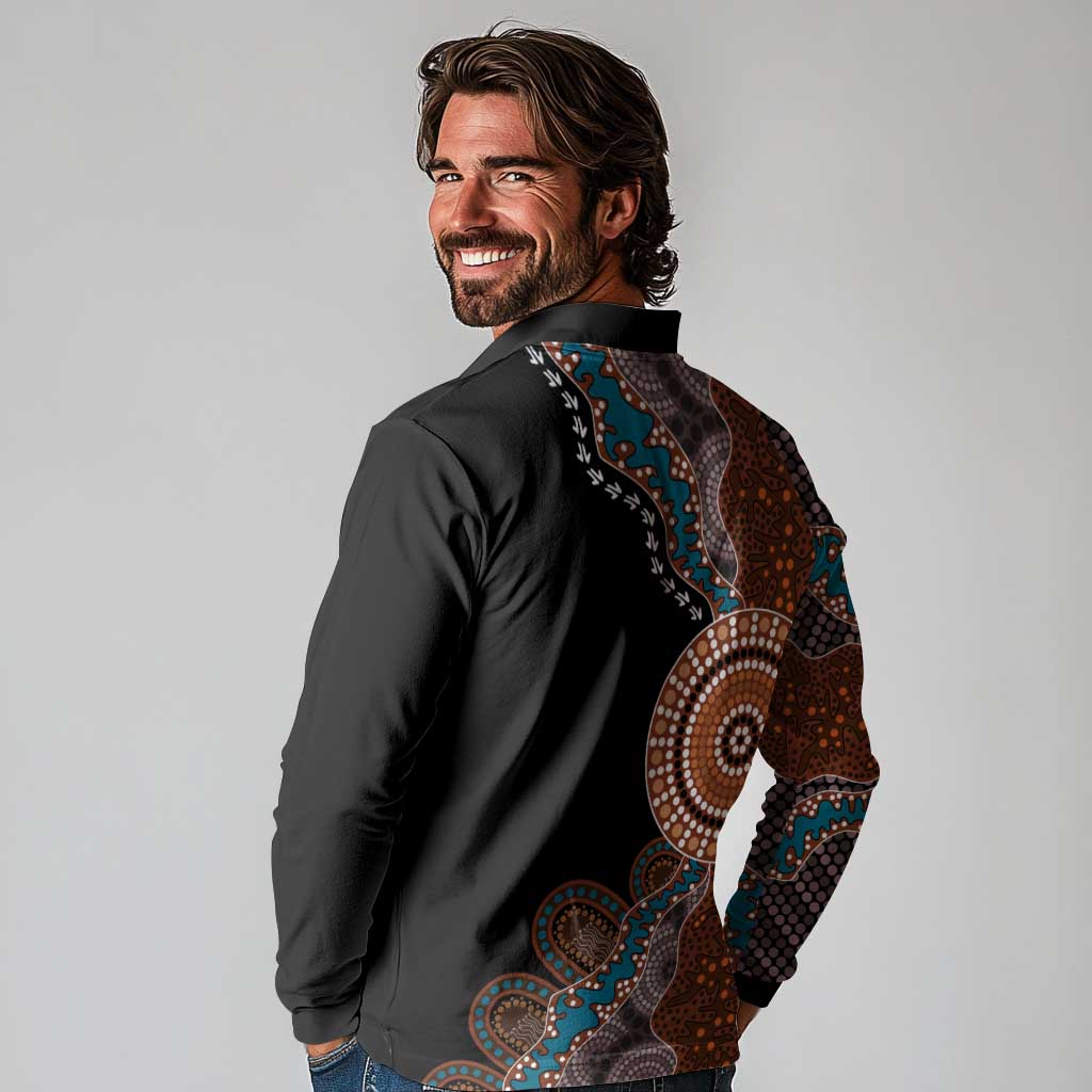 50 Years Of NAIDOC Long Sleeve Polo Shirt Strong and Proud Aboriginal Dot Painting No1