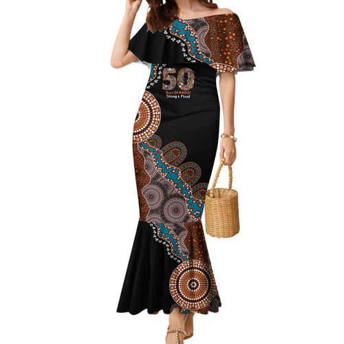50 Years Of NAIDOC Mermaid Dress Strong and Proud Aboriginal Dot Painting No1