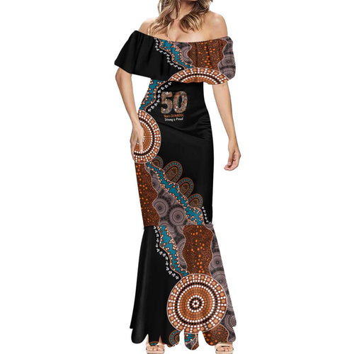50 Years Of NAIDOC Mermaid Dress Strong and Proud Aboriginal Dot Painting No1