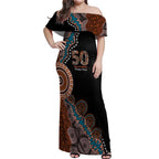 50 Years Of NAIDOC Off Shoulder Maxi Dress Strong and Proud Aboriginal Dot Painting No1