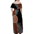 50 Years Of NAIDOC Off Shoulder Maxi Dress Strong and Proud Aboriginal Dot Painting No1