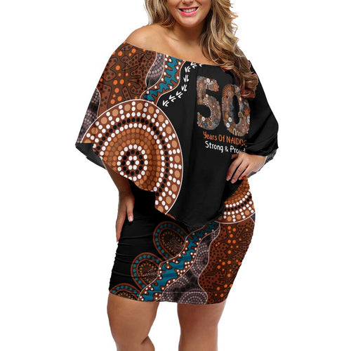 50 Years Of NAIDOC Off Shoulder Short Dress Strong and Proud Aboriginal Dot Painting No1