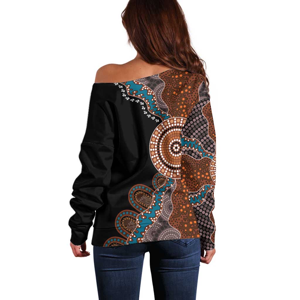 50 Years Of NAIDOC Off Shoulder Sweater Strong and Proud Aboriginal Dot Painting No1