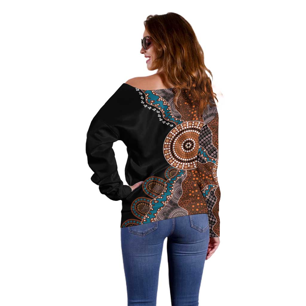 50 Years Of NAIDOC Off Shoulder Sweater Strong and Proud Aboriginal Dot Painting No1