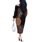 50 Years Of NAIDOC Off The Shoulder Long Sleeve Dress Strong and Proud Aboriginal Dot Painting No1