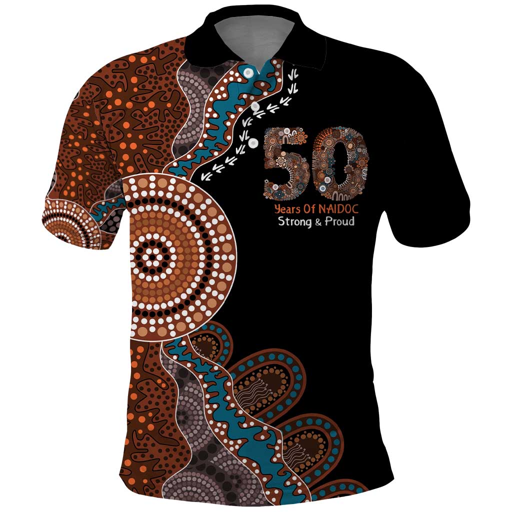 50 Years Of NAIDOC Polo Shirt Strong and Proud Aboriginal Dot Painting No1