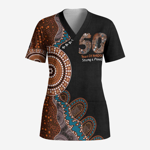 50 Years Of NAIDOC Scrub Top Strong and Proud Aboriginal Dot Painting No1 - Aussie Hoodie