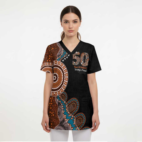 50 Years Of NAIDOC Scrub Top Strong and Proud Aboriginal Dot Painting No1 - Aussie Hoodie