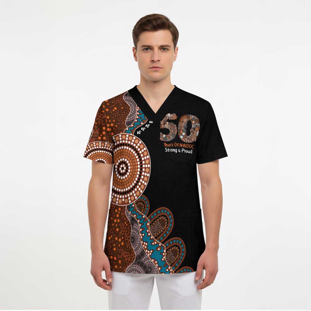 50 Years Of NAIDOC Scrub Top Strong and Proud Aboriginal Dot Painting No1 - Aussie Hoodie