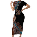 50 Years Of NAIDOC Short Sleeve Bodycon Dress Strong and Proud Aboriginal Dot Painting No1