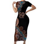 50 Years Of NAIDOC Short Sleeve Bodycon Dress Strong and Proud Aboriginal Dot Painting No1