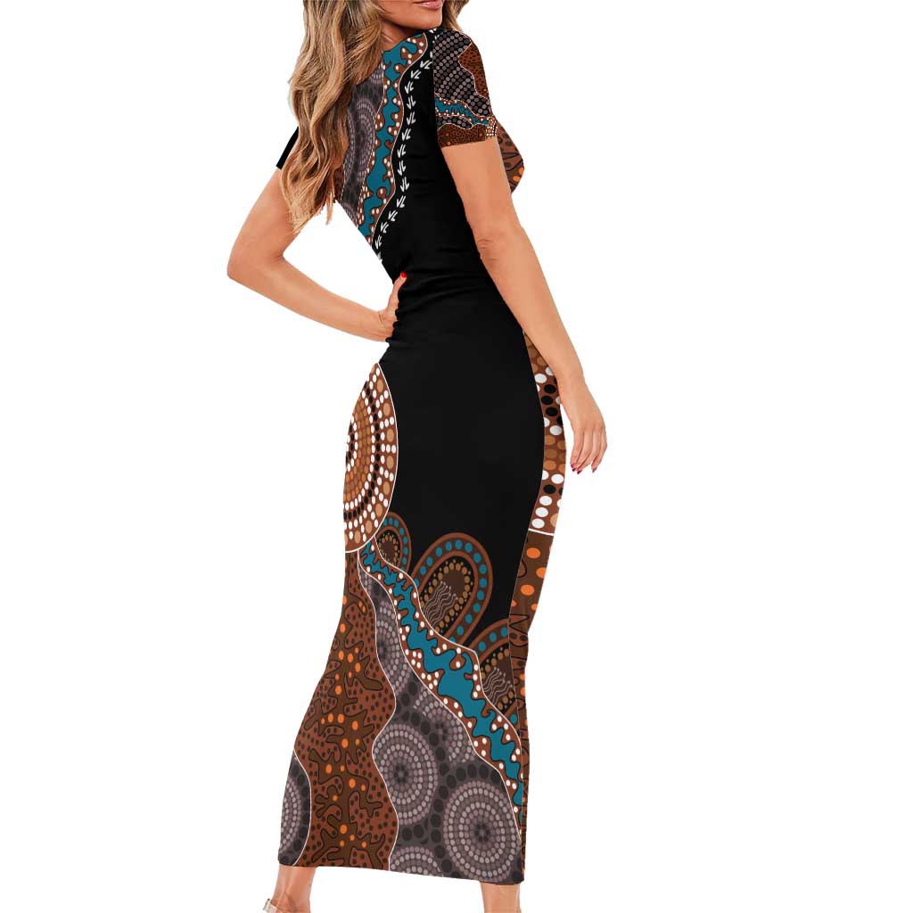50 Years Of NAIDOC Short Sleeve Bodycon Dress Strong and Proud Aboriginal Dot Painting No1