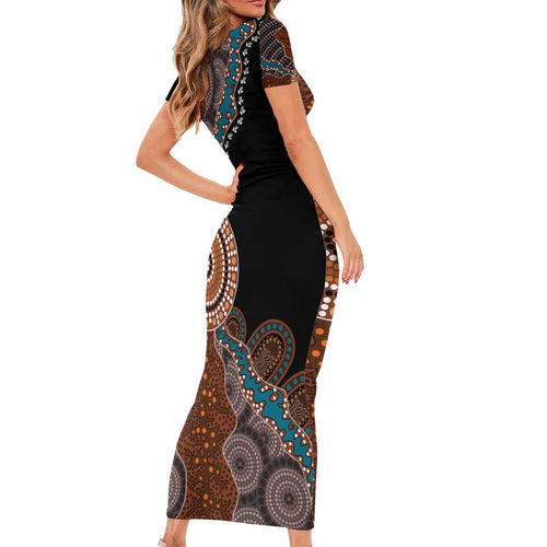 50 Years Of NAIDOC Short Sleeve Bodycon Dress Strong and Proud Aboriginal Dot Painting No1