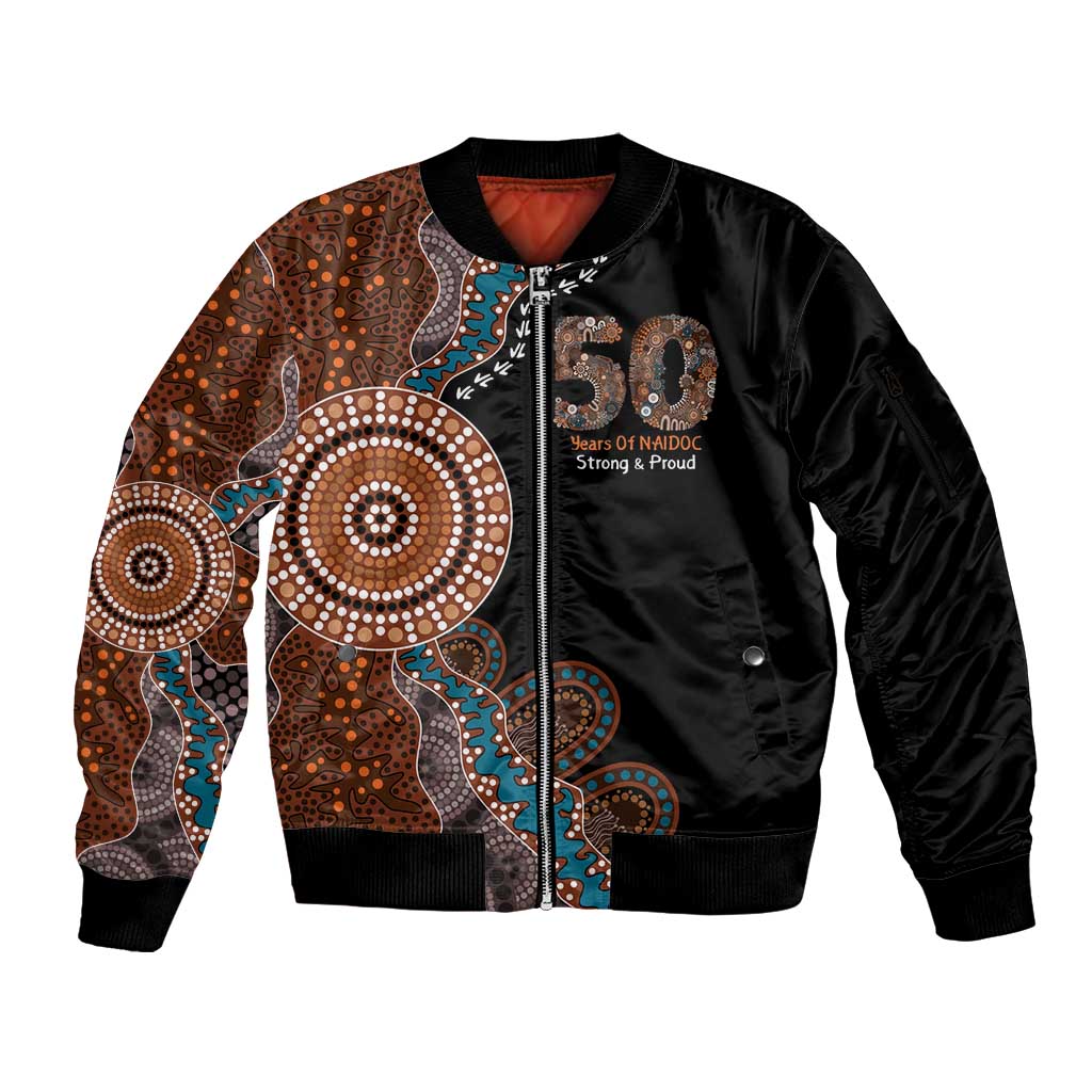 50 Years Of NAIDOC Sleeve Zip Bomber Jacket Strong and Proud Aboriginal Dot Painting No1