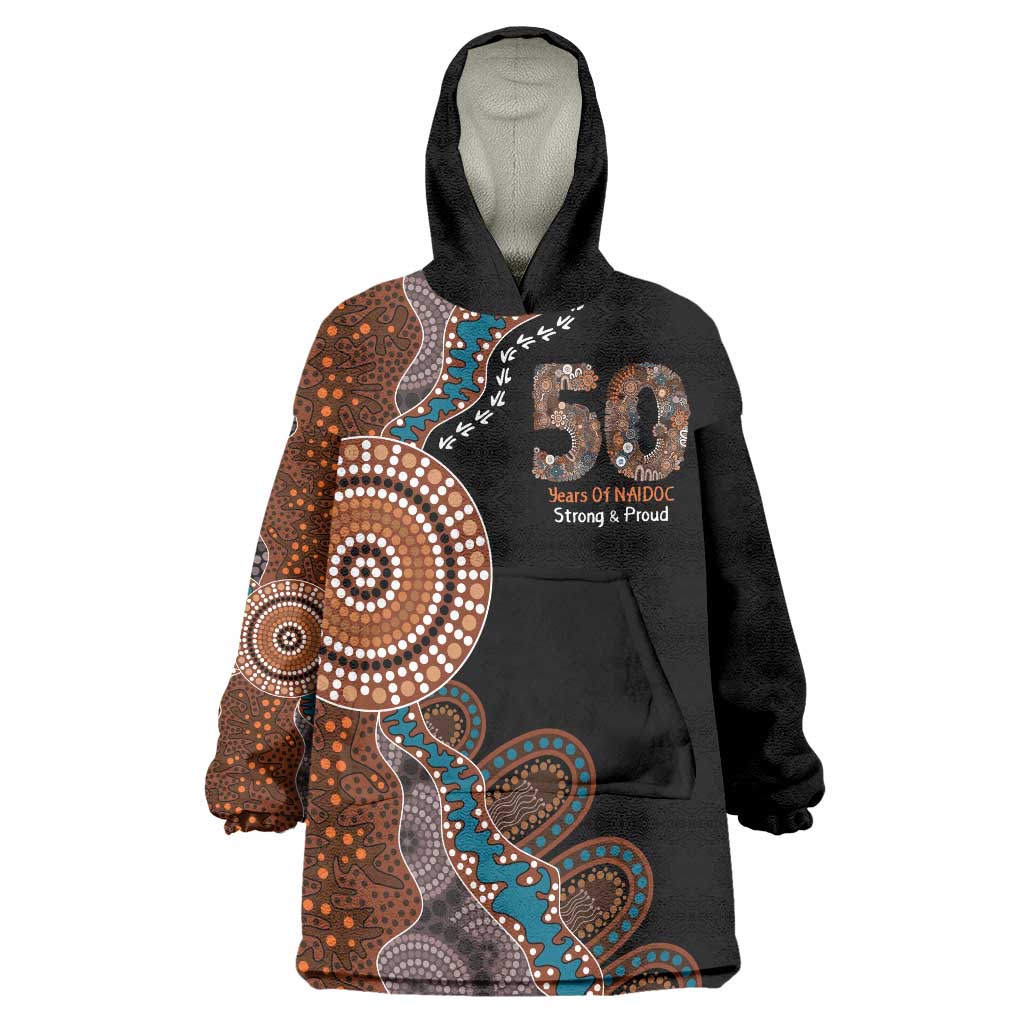 50 Years Of NAIDOC Wearable Blanket Hoodie Strong and Proud Aboriginal Dot Painting No1