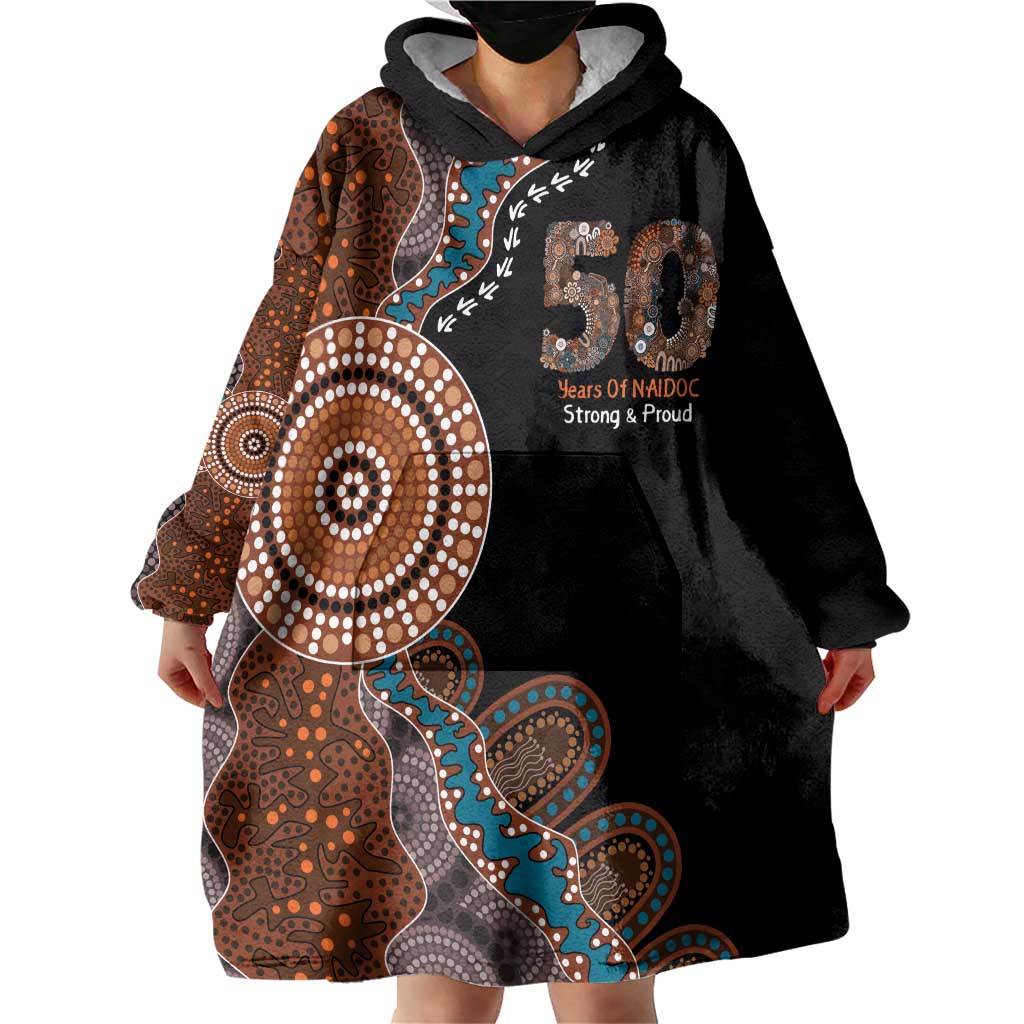 50 Years Of NAIDOC Wearable Blanket Hoodie Strong and Proud Aboriginal Dot Painting No1