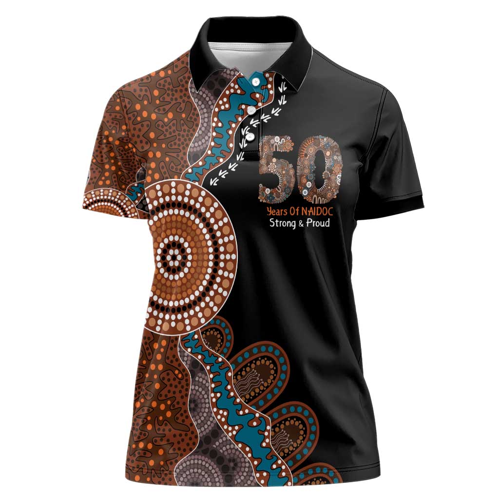 50 Years Of NAIDOC Women Polo Shirt Strong and Proud Aboriginal Dot Painting No1