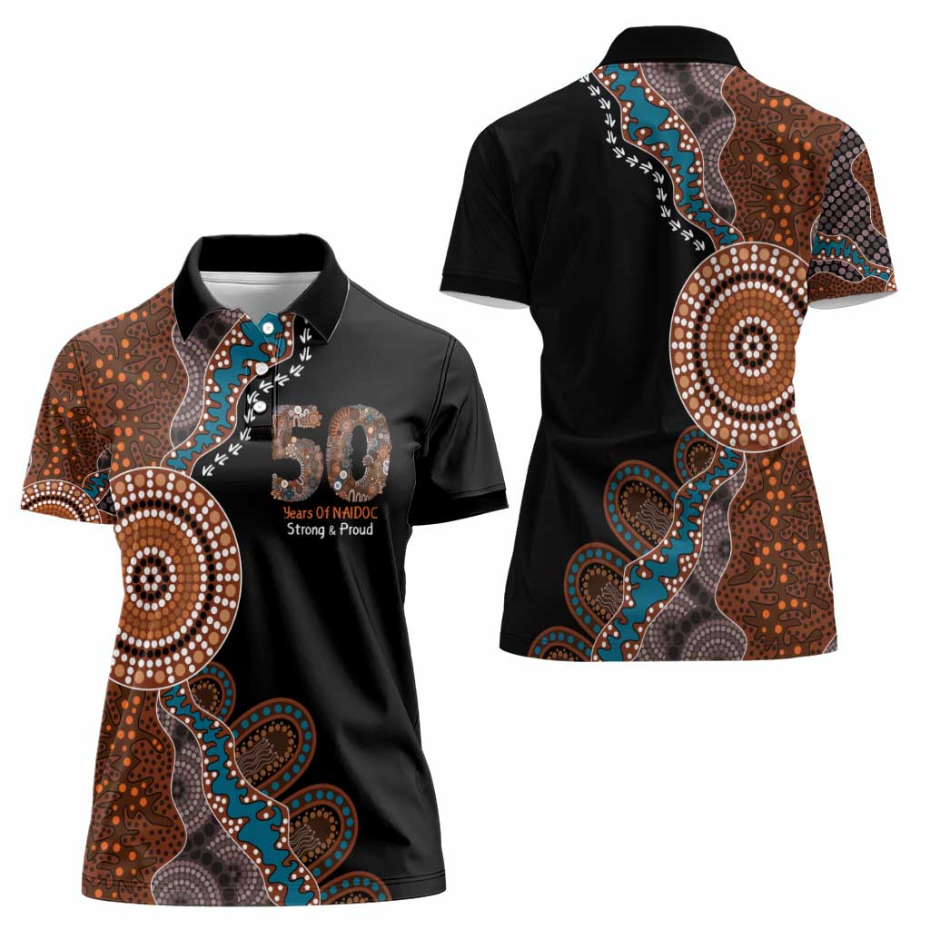 50 Years Of NAIDOC Women Polo Shirt Strong and Proud Aboriginal Dot Painting No1