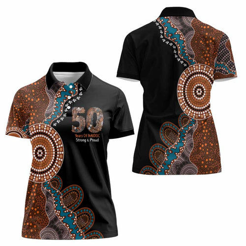 50 Years Of NAIDOC Women Polo Shirt Strong and Proud Aboriginal Dot Painting No1