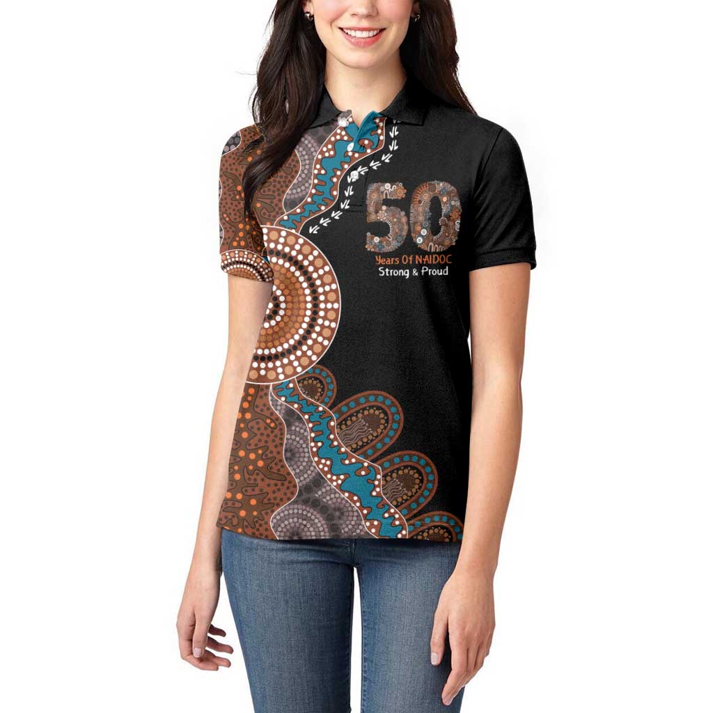 50 Years Of NAIDOC Women Polo Shirt Strong and Proud Aboriginal Dot Painting No1