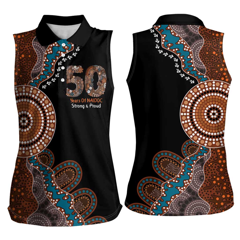 50 Years Of NAIDOC Women Sleeveless Polo Shirt Strong and Proud Aboriginal Dot Painting No1