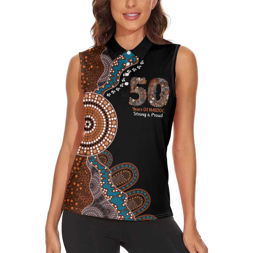 50 Years Of NAIDOC Women Sleeveless Polo Shirt Strong and Proud Aboriginal Dot Painting No1