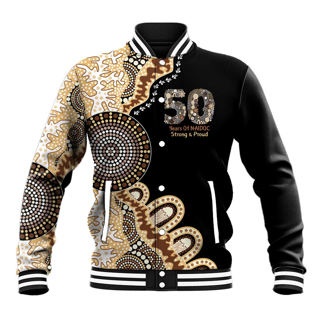 50 Years Of NAIDOC Baseball Jacket Strong and Proud Aboriginal Dot Painting No2