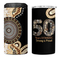 50 Years Of NAIDOC 4 in 1 Can Cooler Tumbler Strong and Proud Aboriginal Dot Painting No2