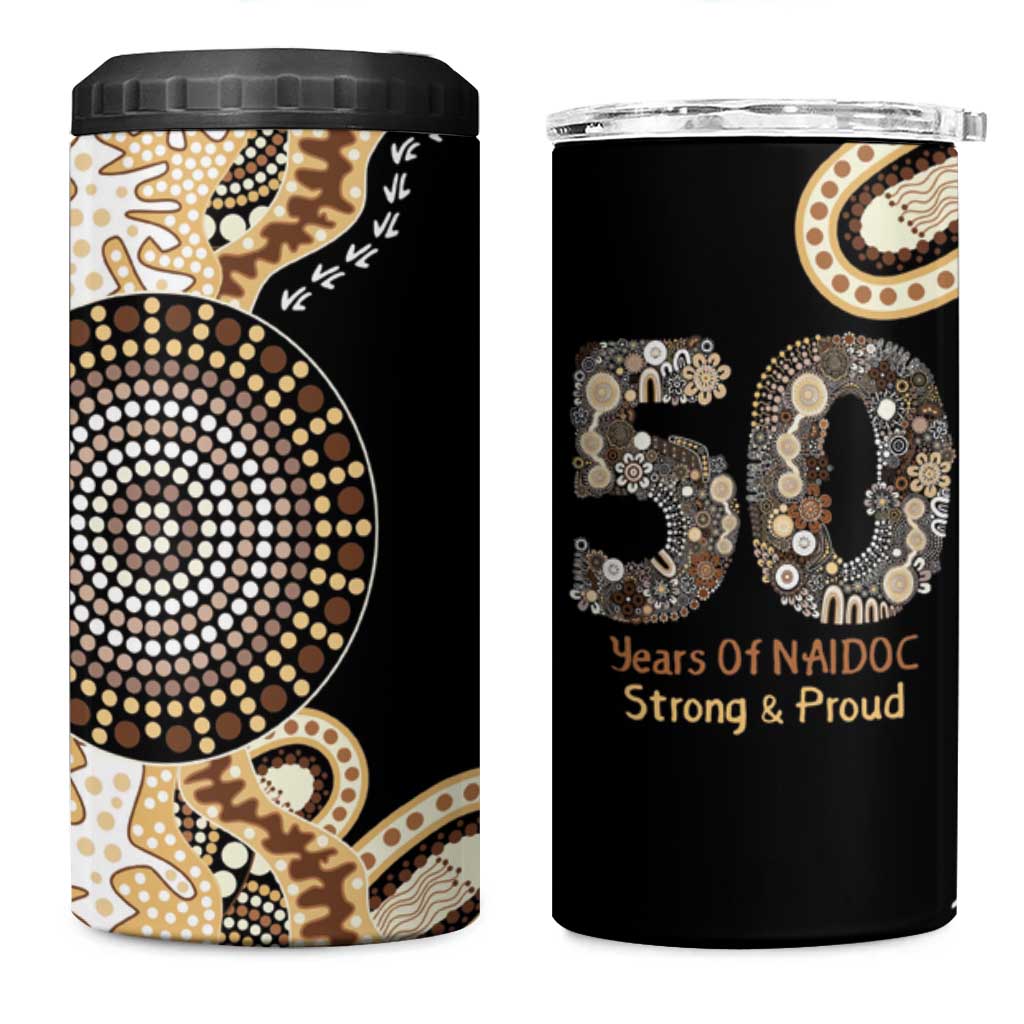 50 Years Of NAIDOC 4 in 1 Can Cooler Tumbler Strong and Proud Aboriginal Dot Painting No2
