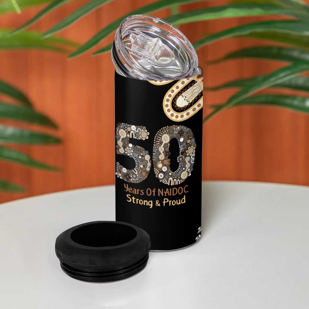 50 Years Of NAIDOC 4 in 1 Can Cooler Tumbler Strong and Proud Aboriginal Dot Painting No2