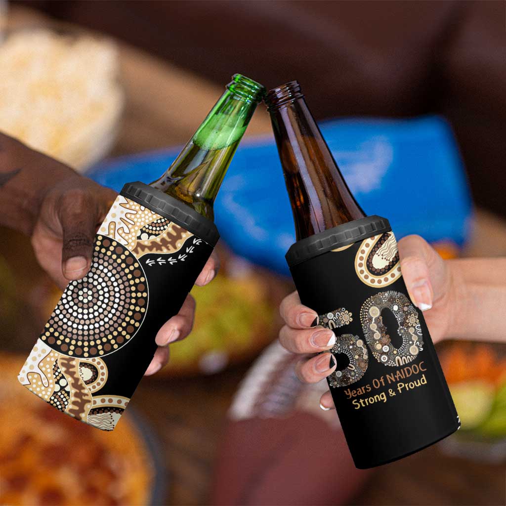 50 Years Of NAIDOC 4 in 1 Can Cooler Tumbler Strong and Proud Aboriginal Dot Painting No2
