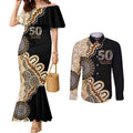 50 Years Of NAIDOC Couples Matching Mermaid Dress and Long Sleeve Button Shirt Strong and Proud Aboriginal Dot Painting No2
