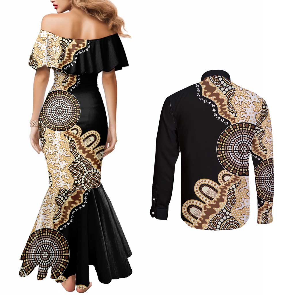 50 Years Of NAIDOC Couples Matching Mermaid Dress and Long Sleeve Button Shirt Strong and Proud Aboriginal Dot Painting No2