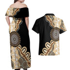 50 Years Of NAIDOC Couples Matching Off Shoulder Maxi Dress and Hawaiian Shirt Strong and Proud Aboriginal Dot Painting No2
