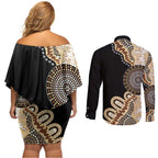 50 Years Of NAIDOC Couples Matching Off Shoulder Short Dress and Long Sleeve Button Shirt Strong and Proud Aboriginal Dot Painting No2