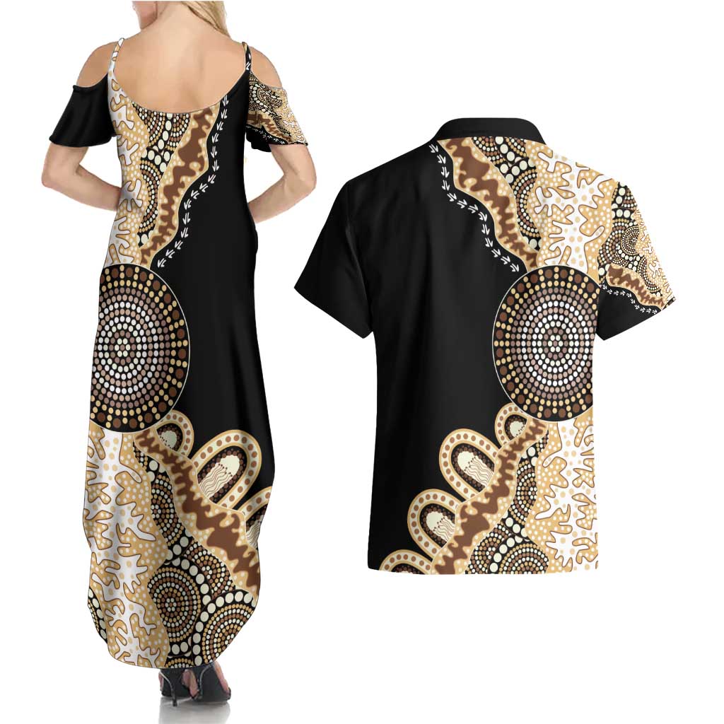 50 Years Of NAIDOC Couples Matching Summer Maxi Dress and Hawaiian Shirt Strong and Proud Aboriginal Dot Painting No2