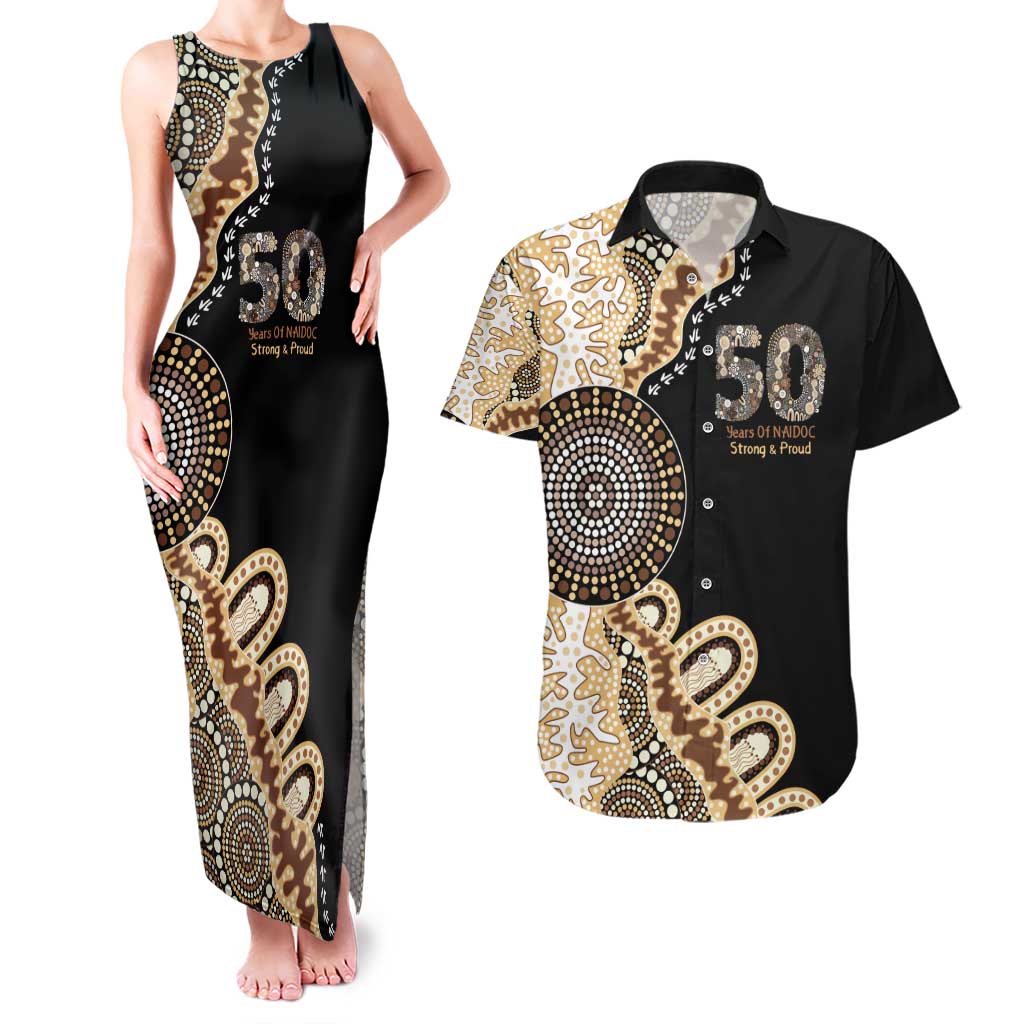 50 Years Of NAIDOC Couples Matching Tank Maxi Dress and Hawaiian Shirt Strong and Proud Aboriginal Dot Painting No2