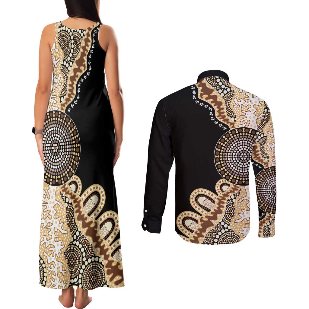 50 Years Of NAIDOC Couples Matching Tank Maxi Dress and Long Sleeve Button Shirt Strong and Proud Aboriginal Dot Painting No2