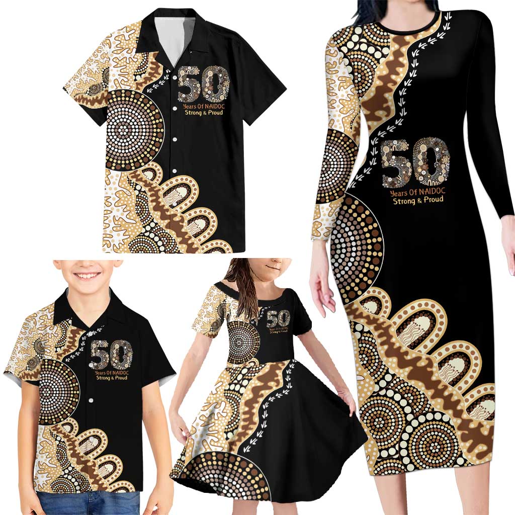 50 Years Of NAIDOC Family Matching Long Sleeve Bodycon Dress and Hawaiian Shirt Strong and Proud Aboriginal Dot Painting No2