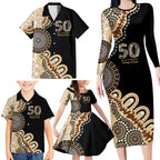 50 Years Of NAIDOC Family Matching Long Sleeve Bodycon Dress and Hawaiian Shirt Strong and Proud Aboriginal Dot Painting No2