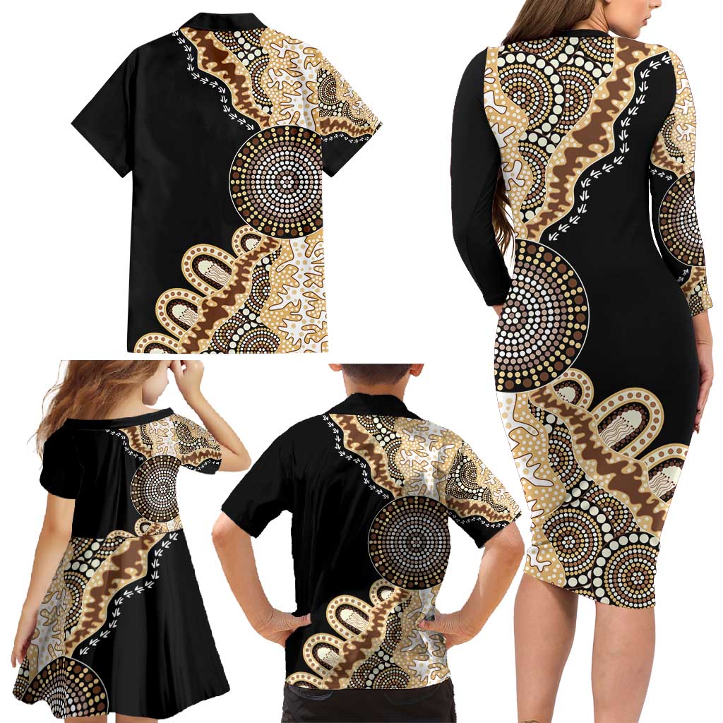 50 Years Of NAIDOC Family Matching Long Sleeve Bodycon Dress and Hawaiian Shirt Strong and Proud Aboriginal Dot Painting No2