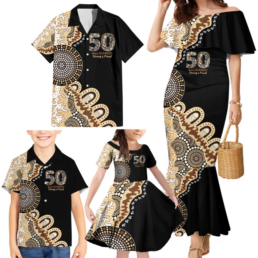 50 Years Of NAIDOC Family Matching Mermaid Dress and Hawaiian Shirt Strong and Proud Aboriginal Dot Painting No2