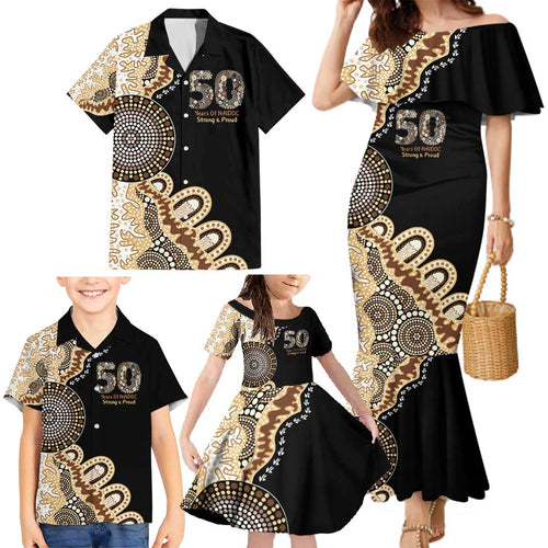 50 Years Of NAIDOC Family Matching Mermaid Dress and Hawaiian Shirt Strong and Proud Aboriginal Dot Painting No2