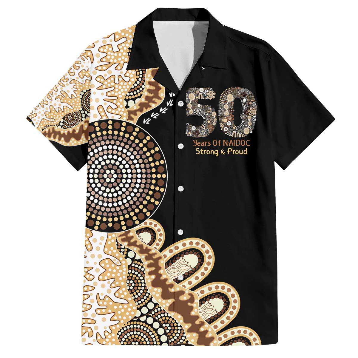 50 Years Of NAIDOC Family Matching Off The Shoulder Long Sleeve Dress and Hawaiian Shirt Strong and Proud Aboriginal Dot Painting No2