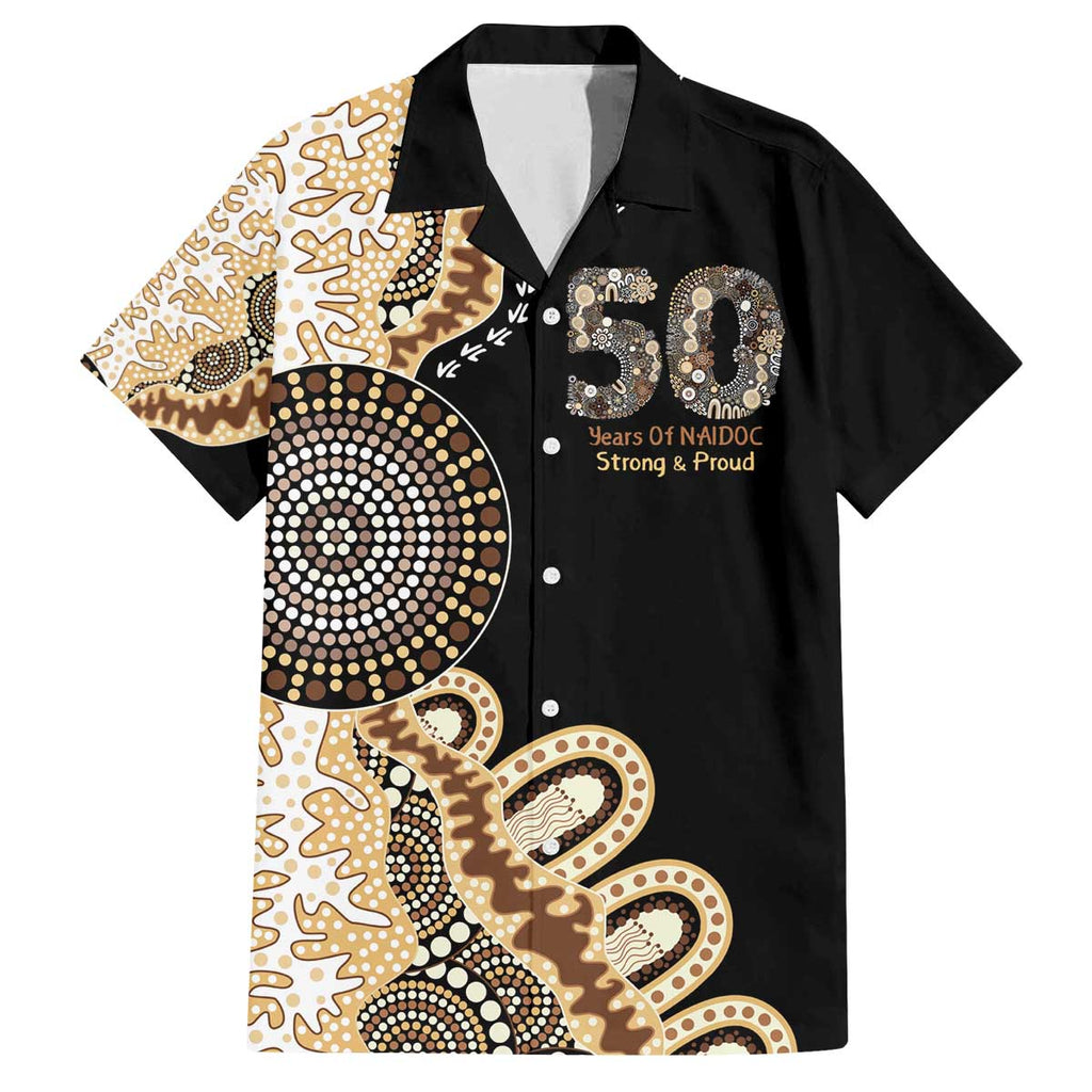 50 Years Of NAIDOC Family Matching Off The Shoulder Long Sleeve Dress and Hawaiian Shirt Strong and Proud Aboriginal Dot Painting No2
