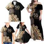 50 Years Of NAIDOC Family Matching Off Shoulder Maxi Dress and Hawaiian Shirt Strong and Proud Aboriginal Dot Painting No2