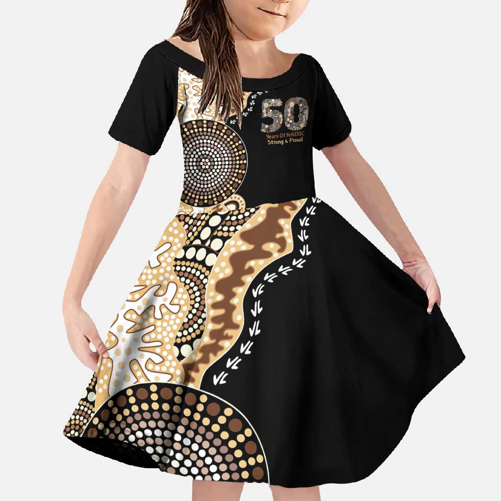 50 Years Of NAIDOC Family Matching Off Shoulder Maxi Dress and Hawaiian Shirt Strong and Proud Aboriginal Dot Painting No2