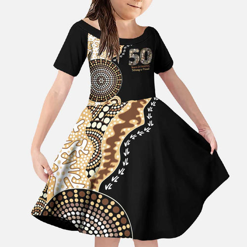 50 Years Of NAIDOC Family Matching Off Shoulder Maxi Dress and Hawaiian Shirt Strong and Proud Aboriginal Dot Painting No2