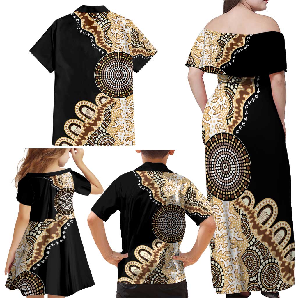 50 Years Of NAIDOC Family Matching Off Shoulder Maxi Dress and Hawaiian Shirt Strong and Proud Aboriginal Dot Painting No2