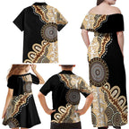 50 Years Of NAIDOC Family Matching Off Shoulder Maxi Dress and Hawaiian Shirt Strong and Proud Aboriginal Dot Painting No2